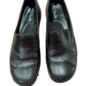 CLARKS BlackBerry Black Leather Slip On Loafers​​​​​​